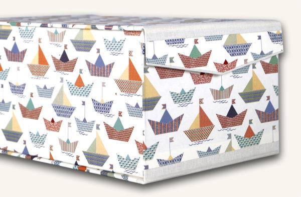 Photo archive box, colorful paper ships motif